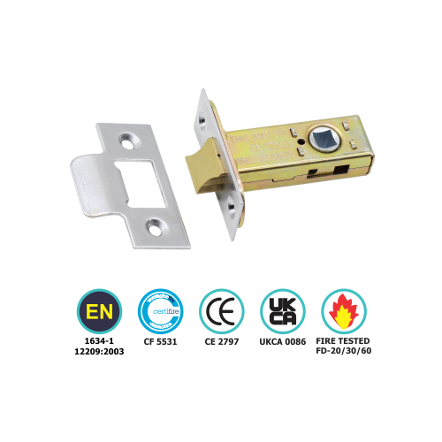 Architectural Tubular Latch Ce / Fd / Certifire - Hang Up Box 63mm Matt Black/Brassed and Chrome/Satin Chrome -Each 2 Architectural Tubular Latch Ce / Fd / Certifire - Hang Up Box 63mm Matt Black/Brassed and Chrome/Satin Chrome -Each