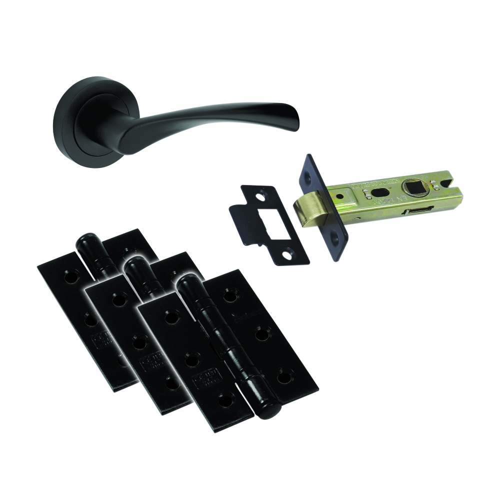 Internal Fire Door Pack - Stirling (3pcs Ce7 75mm Tub Latch) 76mm Matt Black Pack 1 Internal Fire Door Pack - Stirling (3pcs Ce7 75mm Tub Latch) 76mm Matt Black Pack