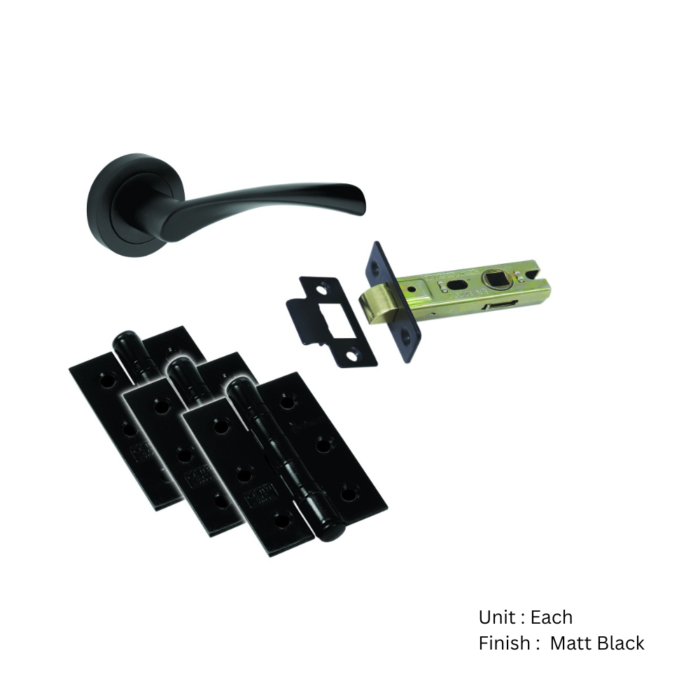Internal Fire Door Pack - Stirling (3pcs Ce7 75mm Tub Latch) 76mm Matt Black Pack 3 Internal Fire Door Pack - Stirling (3pcs Ce7 75mm Tub Latch) 76mm Matt Black Pack