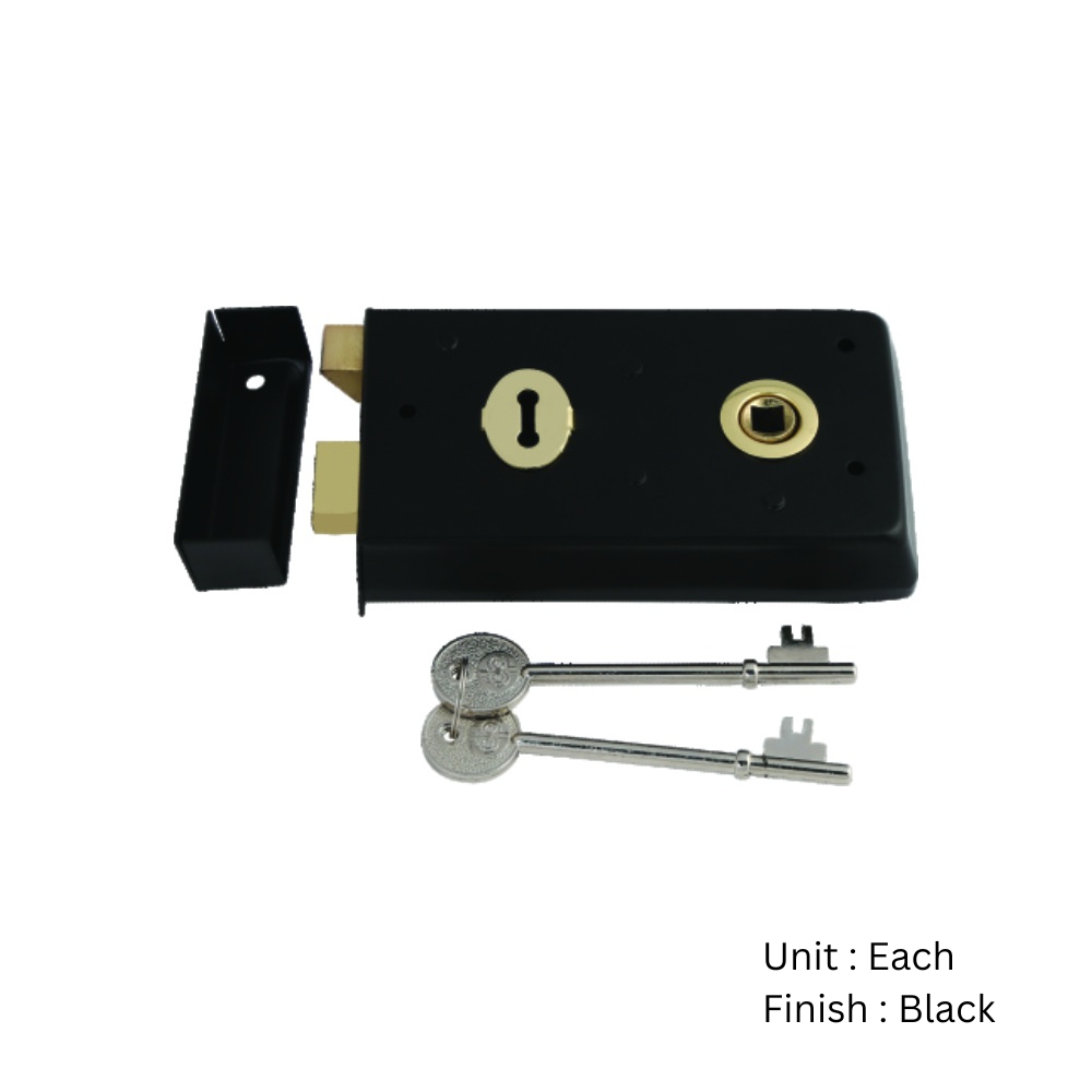 Narrow Style Rim Lock 140 X 76mm Epoxy Black Each 2 Narrow Style Rim Lock 140 X 76mm Epoxy Black Each