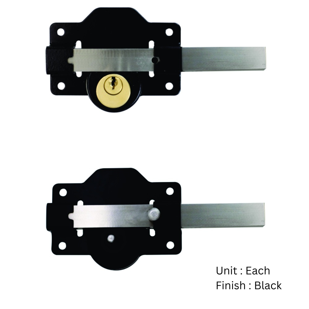 Long Throw Cylinder Rim Dead Lock - Single Epoxy Black Each 2 Long Throw Cylinder Rim Dead Lock - Single Epoxy Black Each