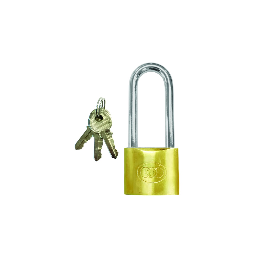 Tri-Circle Brass Padlock - Long Shackle 32mm Brass Each 1 Tri-Circle Brass Padlock - Long Shackle 32mm Brass Each