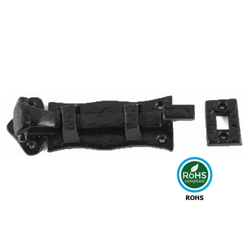 Black Antique Straight Door Bolt - Curly Tail 76mm Epoxy Black Each 2 Black Antique Straight Door Bolt - Curly Tail 76mm Epoxy Black Each
