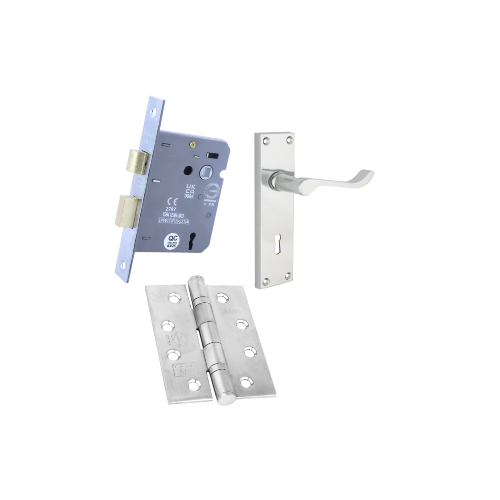 Scroll Fire Rated Lock Pack Chrome (Handle, 3pcs 100mm Hinge, 3" Sashlock) Satin Chrome Pack - Chrome Plated Pack 1 Scroll Fire Rated Lock Pack Chrome (Handle, 3pcs 100mm Hinge, 3" Sashlock) Satin Chrome Pack - Chrome Plated Pack