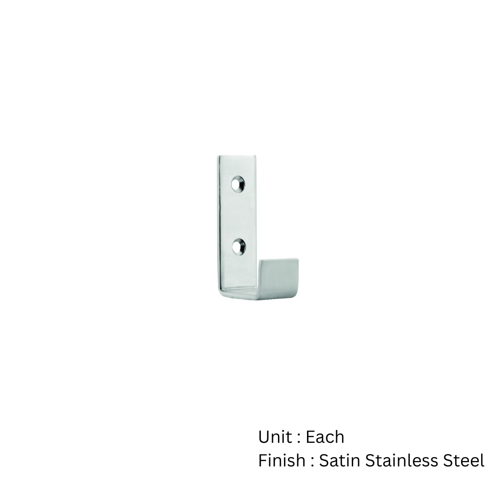 125mm Satin Stainless Steel Robe Hook Each 2 125mm Satin Stainless Steel Robe Hook Each
