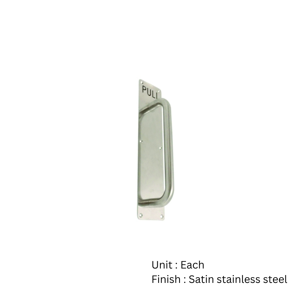 Stainless Steel Pull Handle On Plate - Brass Insert - Pull 225/300 X 19mm Satin Stainless Each 2 Stainless Steel Pull Handle On Plate - Brass Insert - Pull 225/300 X 19mm Satin Stainless Each