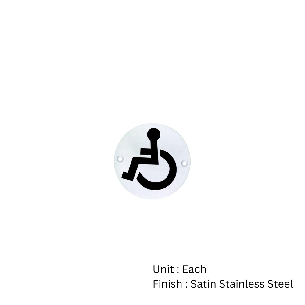 Stainless Steel Circular Sign - Disabled 76mm Satin Each 2 Stainless Steel Circular Sign - Disabled 76mm Satin Each