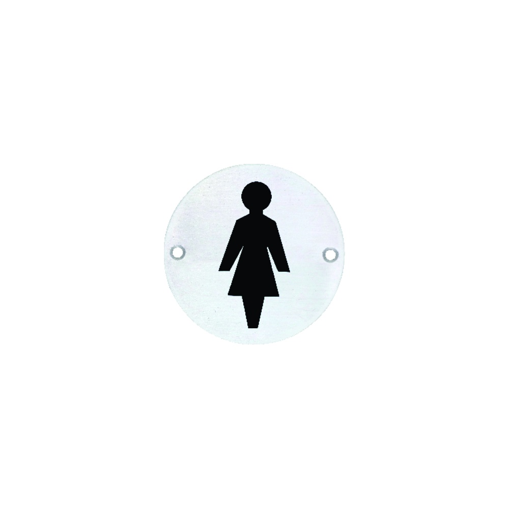Stainless Steel Circular Sign - Female 76mm Satin Each 1 Stainless Steel Circular Sign - Female 76mm Satin Each