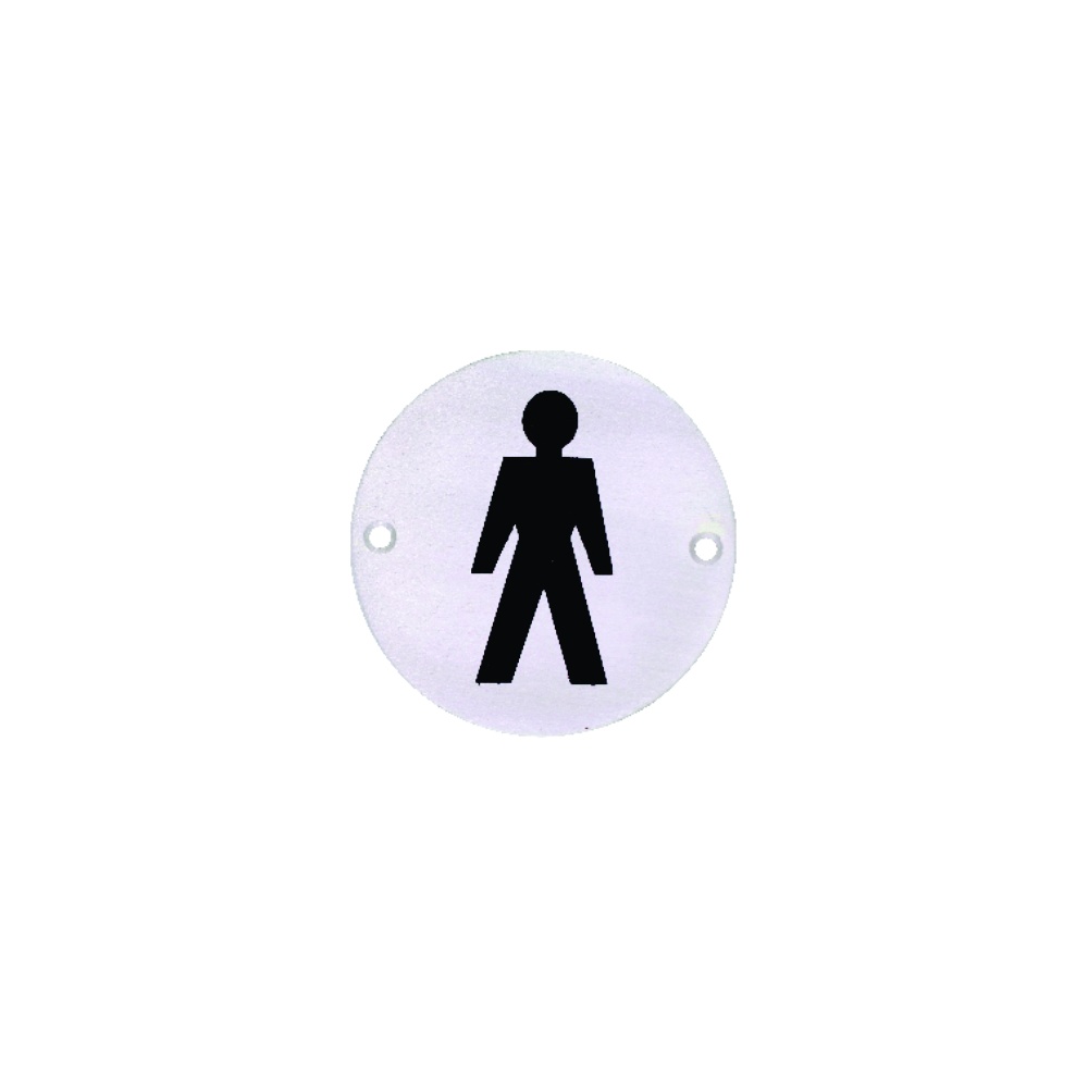Stainless Steel Circular Sign - Male 76mm Satin Each 1 Stainless Steel Circular Sign - Male 76mm Satin Each