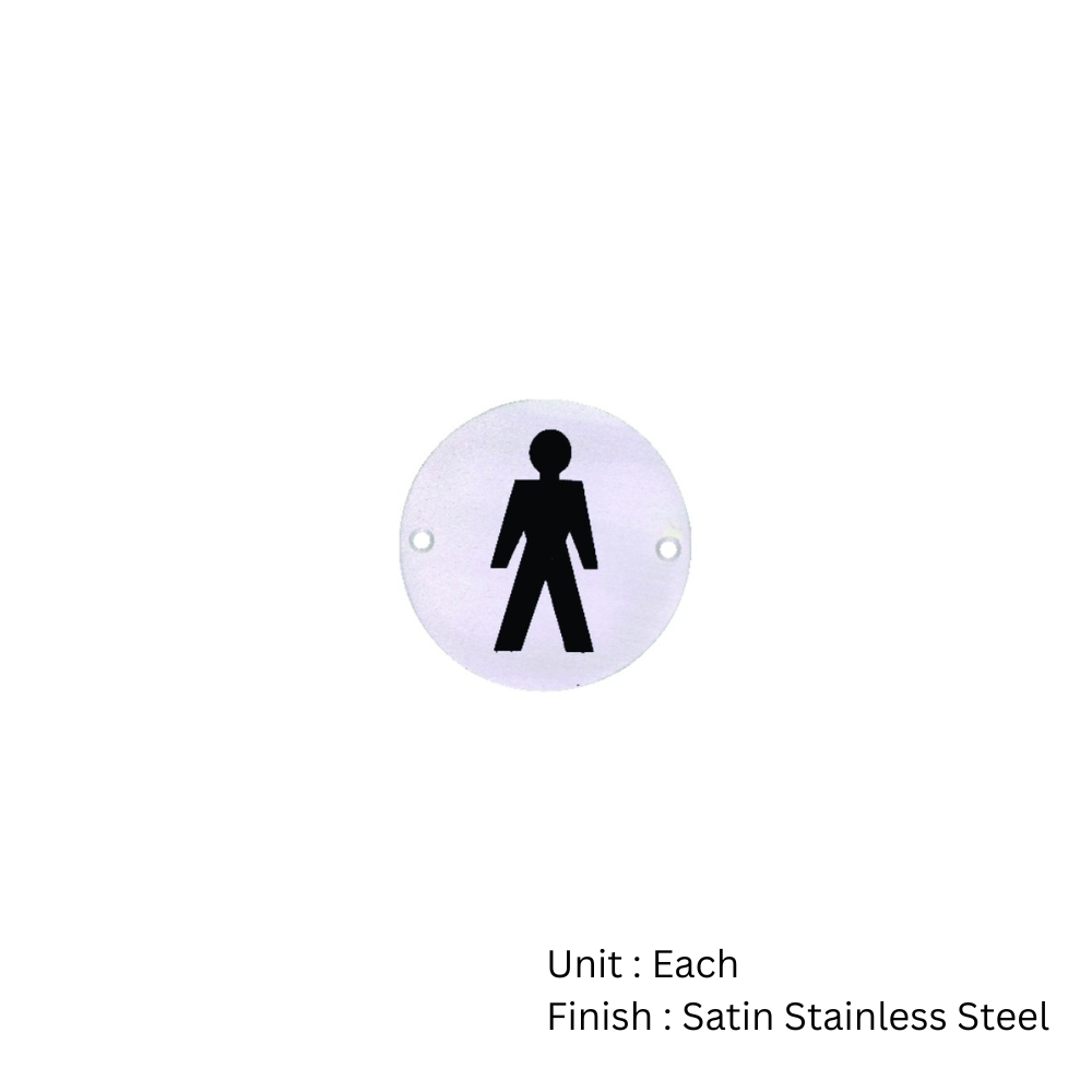 Stainless Steel Circular Sign - Male 76mm Satin Each 2 Stainless Steel Circular Sign - Male 76mm Satin Each