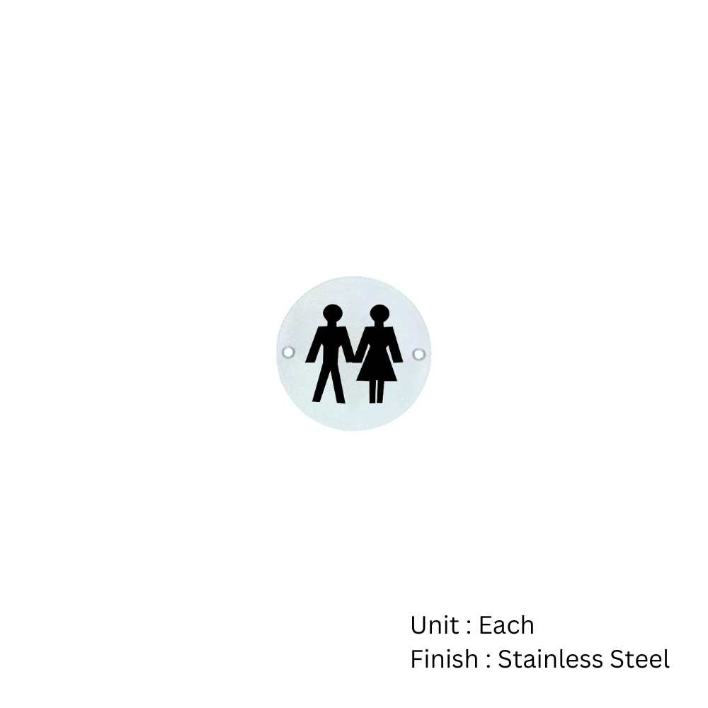 Stainless Steel Circular Sign - Unisex 76mm Satin Each 2 Stainless Steel Circular Sign - Unisex 76mm Satin Each