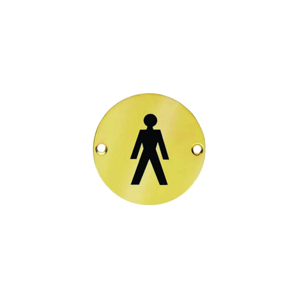 Brass Circular Sign - Male 76mm Polished And Lacquered Each 1 Brass Circular Sign - Male 76mm Polished And Lacquered Each