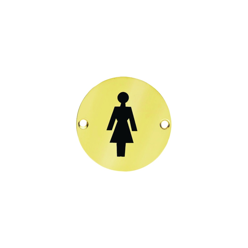Brass Circular Sign - Female 76mm Polished And Lacquered Each 1 Brass Circular Sign - Female 76mm Polished And Lacquered Each