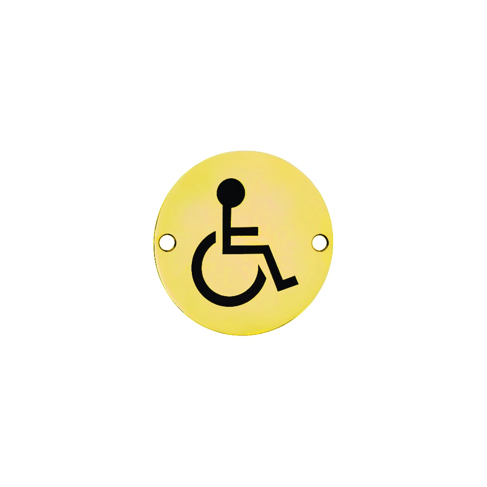 Brass Circular Sign - Disabled 76mm Polished And Lacquered Each 1 Brass Circular Sign - Disabled 76mm Polished And Lacquered Each