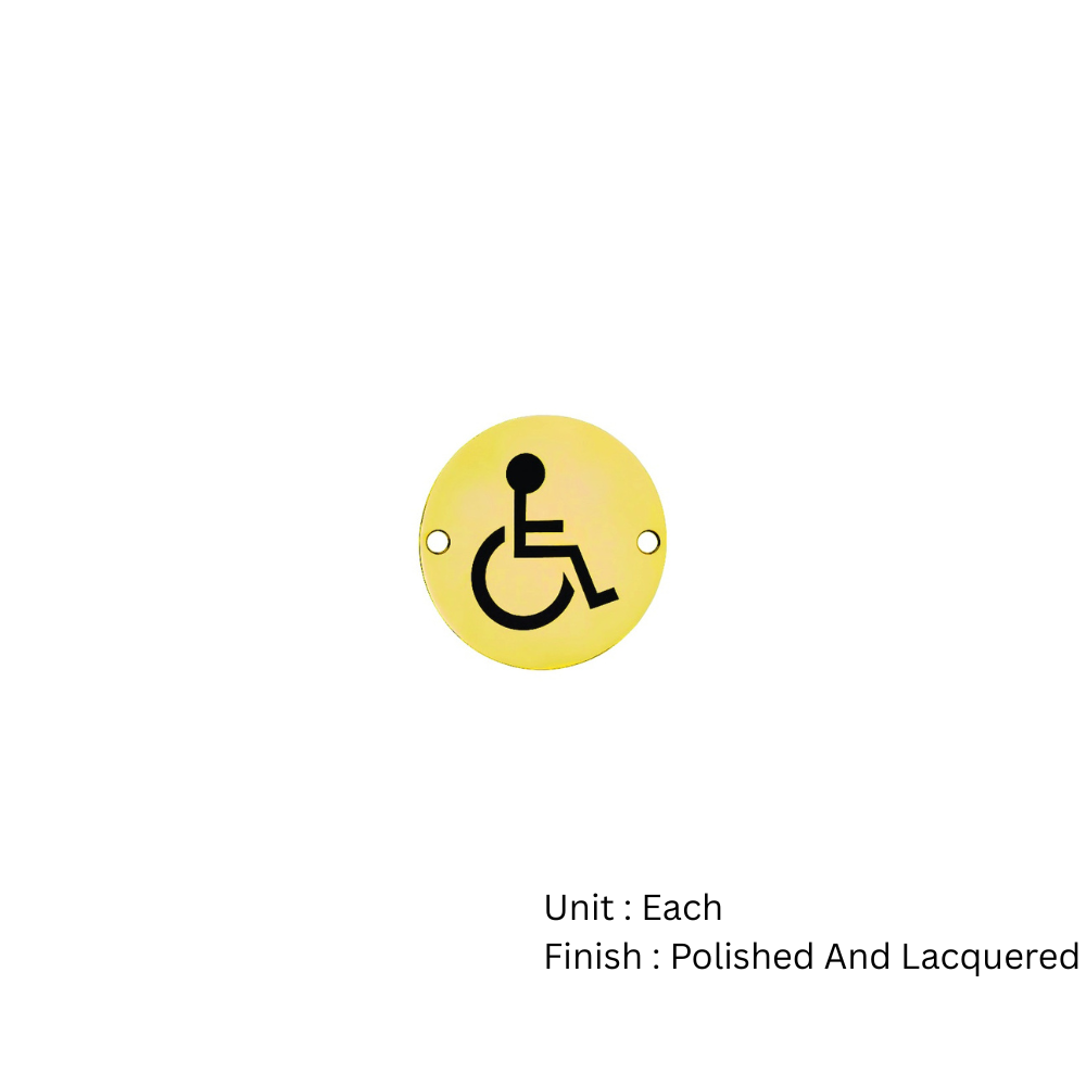 Brass Circular Sign - Disabled 76mm Polished And Lacquered Each 2 Brass Circular Sign - Disabled 76mm Polished And Lacquered Each