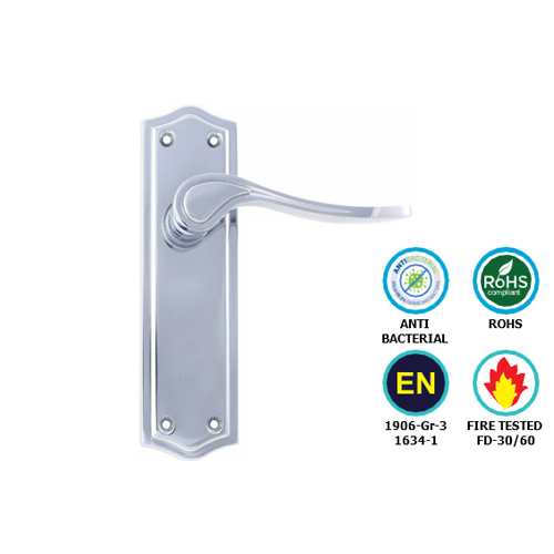 Orford Long Latch Furniture To En1906 (Pt3) - Chrome Plated and Satin Nickel Plated Set 3 Orford Long Latch Furniture To En1906 (Pt3) - Chrome Plated and Satin Nickel Plated Set