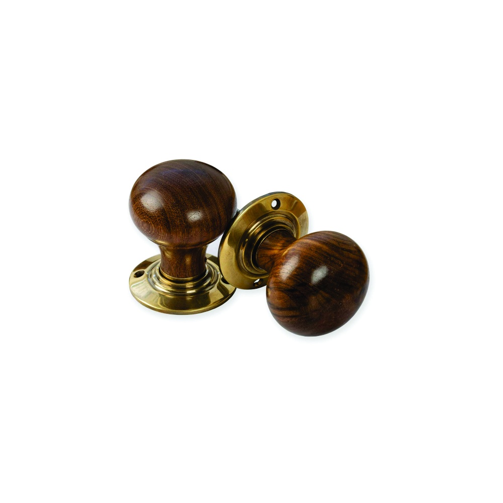 Rosewood Bun Wooden Mortice Knob 55mm Antique Brass Plate Set 1 Rosewood Bun Wooden Mortice Knob 55mm Antique Brass Plate Set