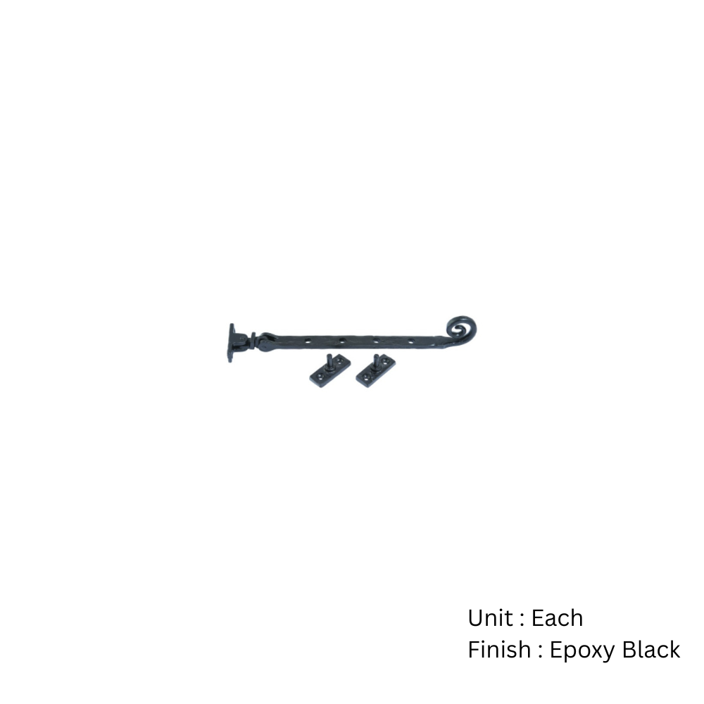 Black Antique Casement Stay - Curly 250mm Epoxy Black Each 2 Black Antique Casement Stay - Curly 250mm Epoxy Black Each
