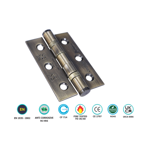 Mild Steel 2 Ball Bearing Hinge - CE7 - Pair Boxed 76 X 51mm with Different Finish 2 Mild Steel 2 Ball Bearing Hinge - CE7 - Pair Boxed 76 X 51mm with Different Finish
