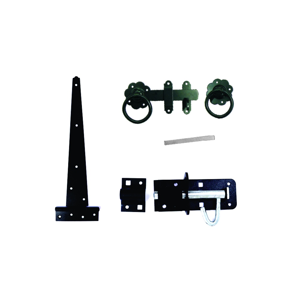 Single Gate Set With Ring Gate Latch, Tee Hinges and Pad Bolt 400mm / 127mm Set 1 Single Gate Set With Ring Gate Latch, Tee Hinges and Pad Bolt 400mm / 127mm Set
