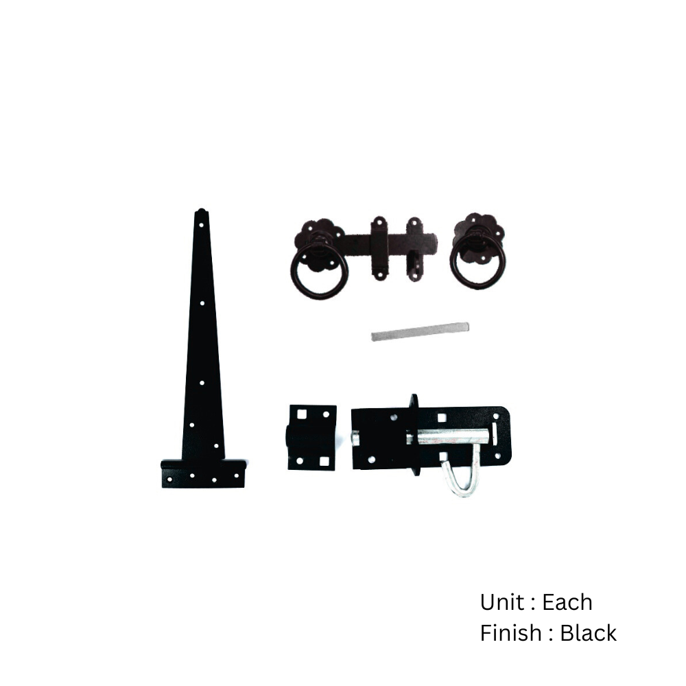 Single Gate Set With Ring Gate Latch, Tee Hinges and Pad Bolt 400mm / 127mm Set 2 Single Gate Set With Ring Gate Latch, Tee Hinges and Pad Bolt 400mm / 127mm Set