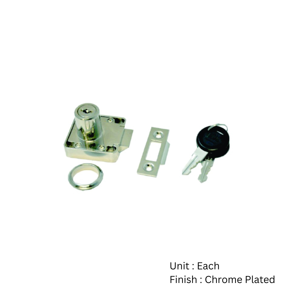 Cylinder Drawer Lock -Slam Type 19 Dia. 38 Mm Chrome Plated Each 2 Cylinder Drawer Lock -Slam Type 19 Dia. 38 Mm Chrome Plated Each