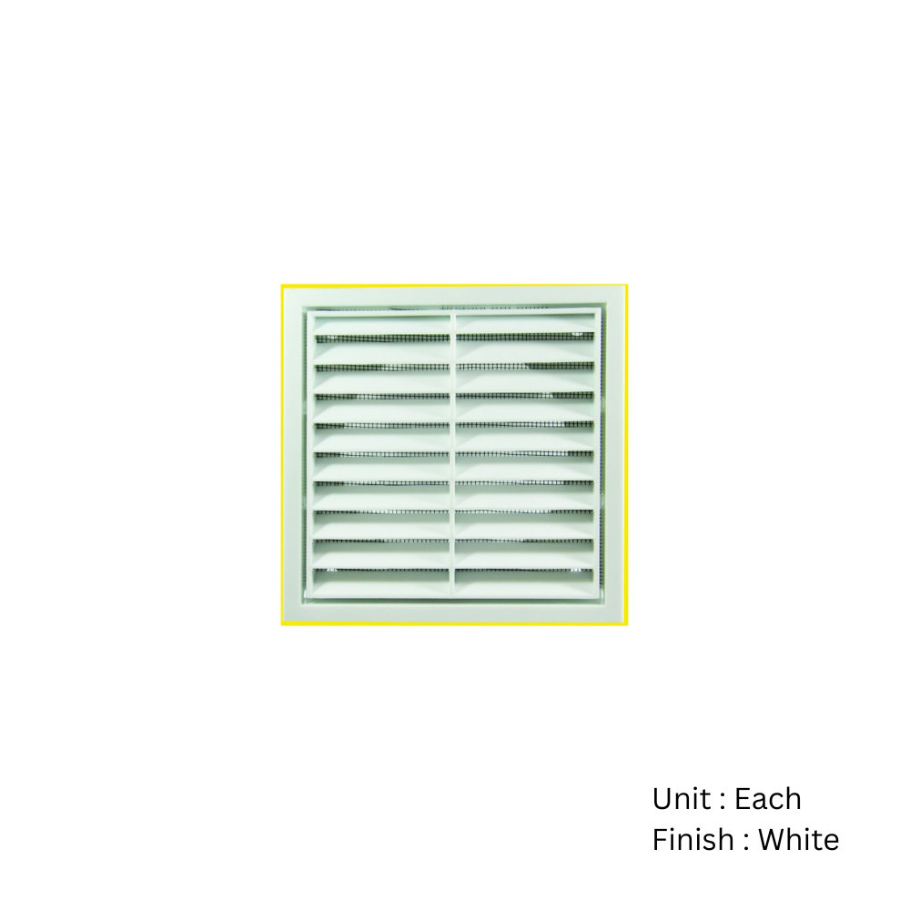 Fixed Vent For 100mm Duct C/W Flyscreen 140mm X 140mm White Pvc Each 2 Fixed Vent For 100mm Duct C/W Flyscreen 140mm X 140mm White Pvc Each