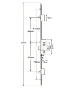 Alternative view of Latch Deadbolt 2 Hooks 2 Rollers Double Spindle Multipoint Door Lock (top roller to spindle = 675mm) - Shootbolt Compatible