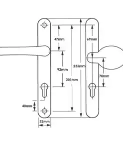 Alternative view of Lever Moveable Pad Offset UPVC Multipoint Door Handles - 92/70mm PZ - Sprung - 203mm Screw Centres