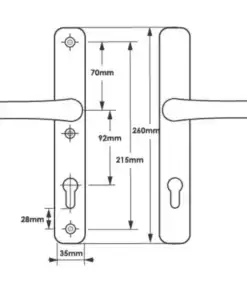 Alternative view of Lever UPVC Multipoint Door Handles - 92mm PZ Sprung - 215mm Screw Centres - 260mm Long Backplate - 3x Fixing Points