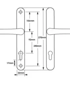Alternative view of Lever UPVC Multipoint Door Handles - 92mm PZ Sprung 240mm Screw Centres - 270mm Long Backplate