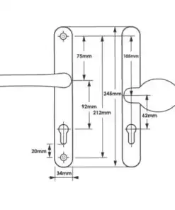 Alternative view of Lever Moveable Pad UPVC Multipoint Door Handles - 92mm/62mm PZ Sprung 212mm Screw Centres