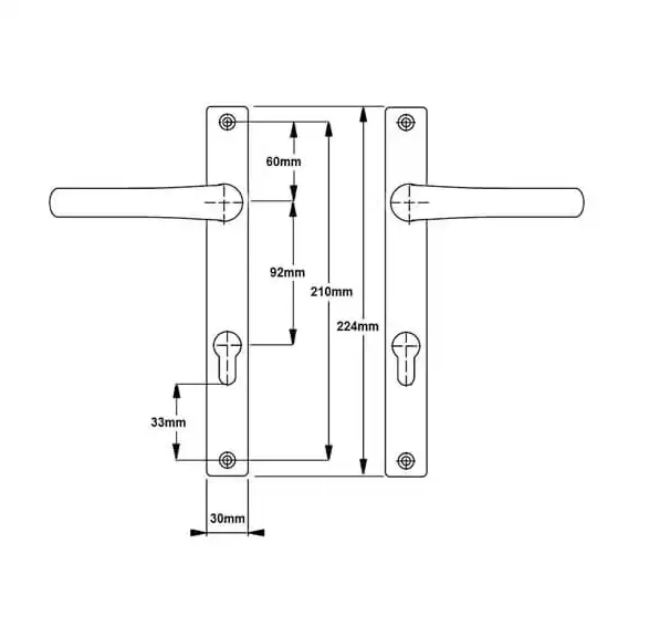 Lever UPVC Multipoint Door Handles - 92mm PZ Unsprung 212mm Screw Centres