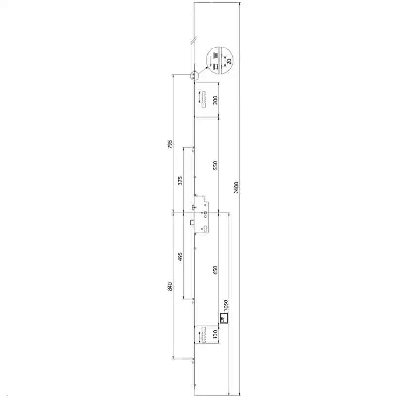 Z-TS Latch Deadbolt 4 Rollers Flat 16mm Faceplate Multipoint Door Lock - Key Wind