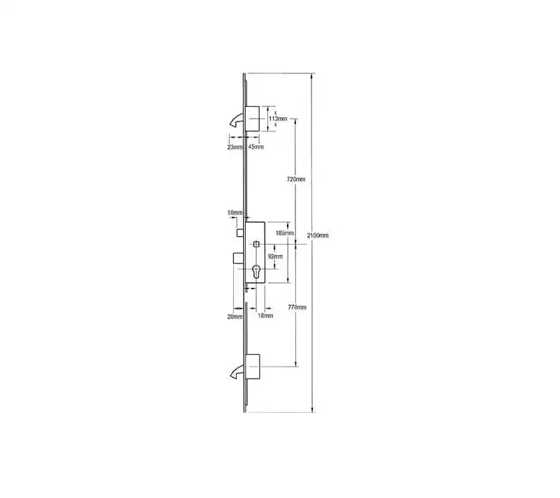 AV2 + Latch Deadbolt 2 Hooks Flat 16mm Faceplate Autolocking Multipoint Door Lock