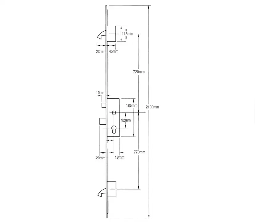 AV2 + Latch Deadbolt 2 Hooks Flat 20mm Faceplate Autolocking Multipoint Door Lock