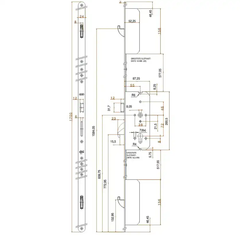 4923 Latch 3 Hookbolts Keywind Multipoint Door Lock