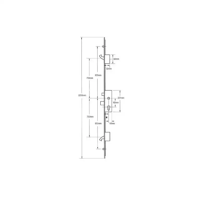 Latch Deadbolt 2 Hooks 2 Rollers Split Spindle Multipoint Door Lock - Option 2 (top hook to spindle = 730mm)