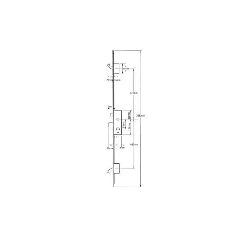 Latch Deadbolt 2 Small Hooks Split Spindle Multipoint Door Lock - Option 1 (top hook to spindle = 570mm)