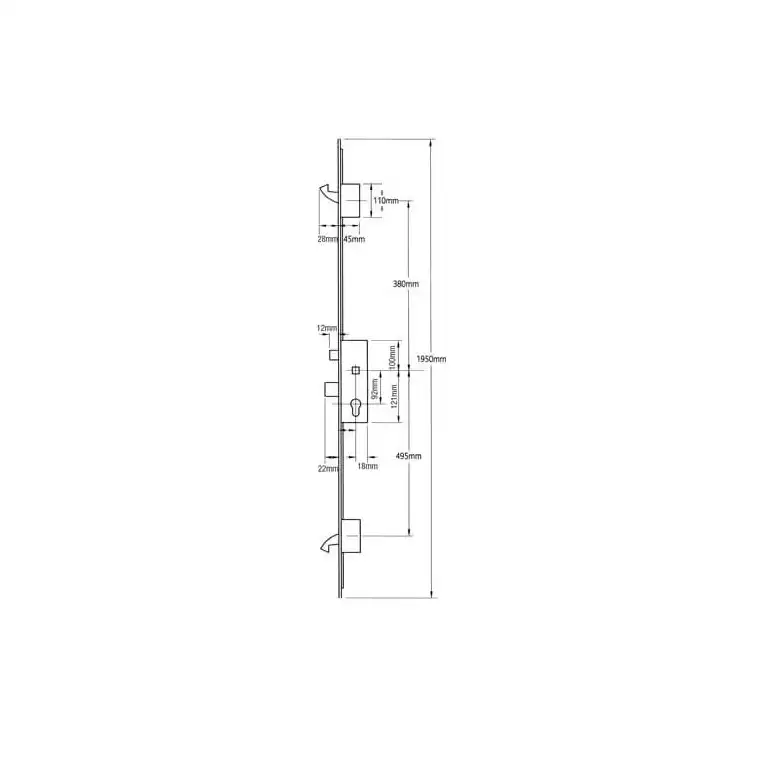 Latch Deadbolt 2 Hooks Interlocking French Door Lock Split Spindle Multipoint Door Lock (top hook to spindle = 380mm)