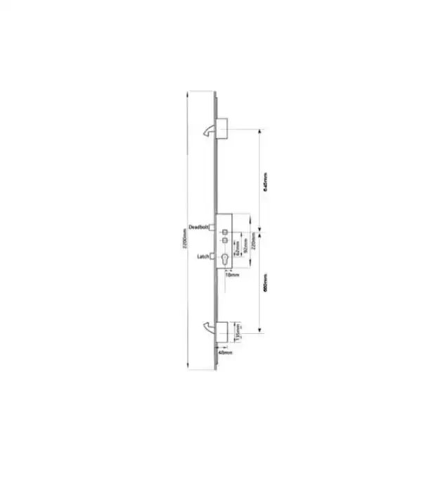 Latch Deadbolt 2 Hooks Double Spindle Multipoint Door Lock (top hook to spindle = 645mm) - Shootbolt Compatible
