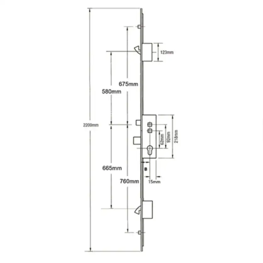 Latch Deadbolt 2 Hooks 2 Rollers Double Spindle Multipoint Door Lock (top roller to spindle = 675mm) - Shootbolt Compatible