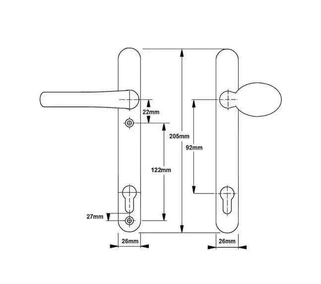 Windsor Lever Moveable Pad UPVC Multipoint Door Handles - 92mm PZ Sprung 122mm Screw Centres