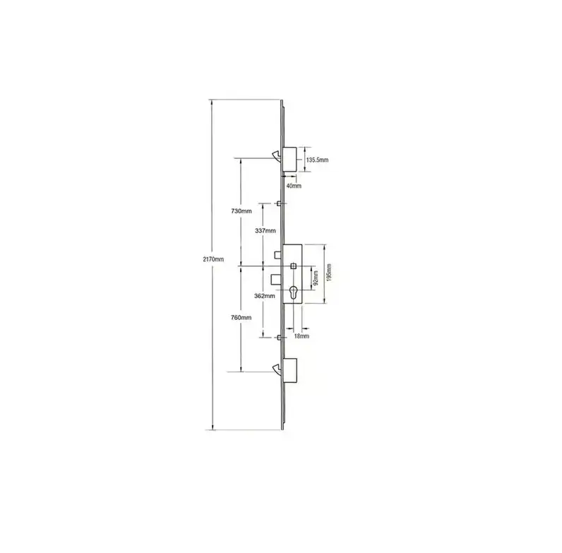 856 Type 3 Latch Deadbolt 2 Rollers 2 Hooks Lift Lever Multipoint Door Lock (top hook to spindle = 730mm)