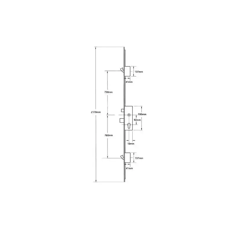 859 Type 4 Latch Deadbolt 2 Hooks Split Spindle Multipoint Door Lock - 20mm Faceplate (top hook to spindle = 730mm)