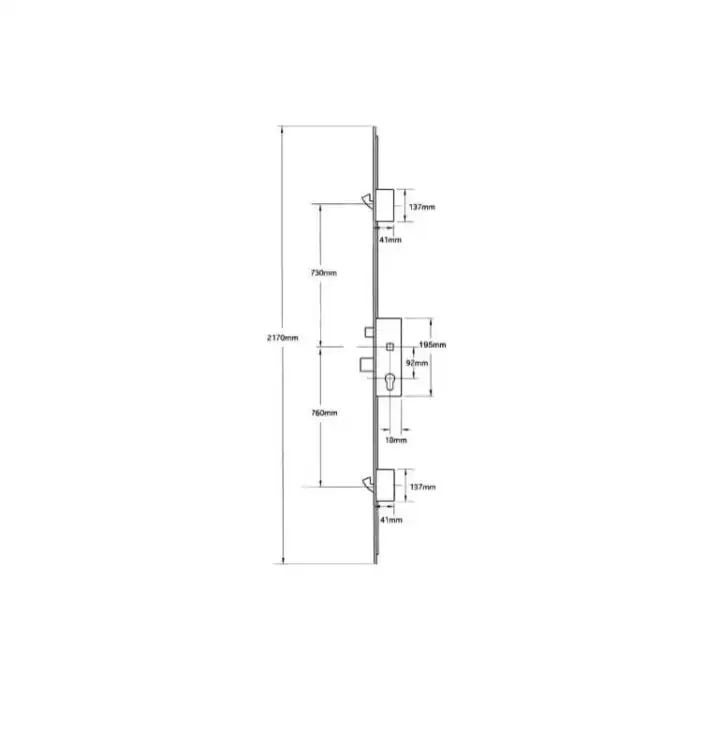 859 Type 4 Latch Deadbolt 2 Hooks Split Spindle Multipoint Door Lock - 16mm Faceplate (top hook to spindle = 730mm)
