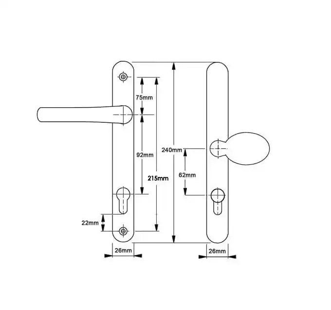 Atlanta Lever Moveable Pad UPVC Multipoint Door Handles - 92mm/62mm PZ Sprung 215mm Screw Centres