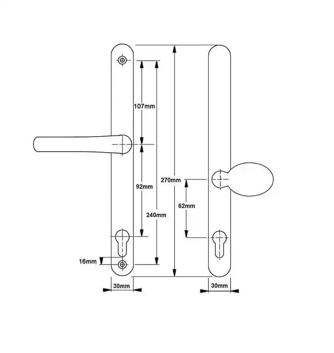 London Lever Moveable Pad UPVC Multipoint Door Handles - 92mm/62mm PZ Sprung 240mm Screw Centres