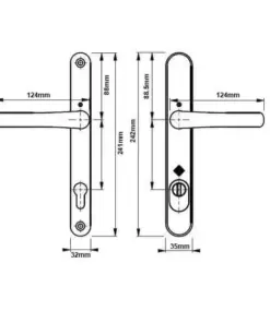 Tokyo PAS24 Lever Lever UPVC Multipoint Door Handles - 92mm PZ Sprung 215mm Screw Centres