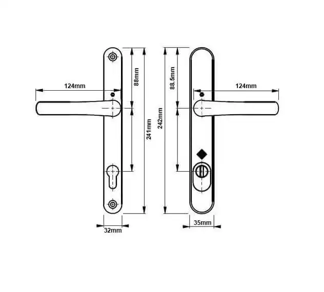 Tokyo PAS24 Lever Lever UPVC Multipoint Door Handles - 92mm PZ Sprung 215mm Screw Centres